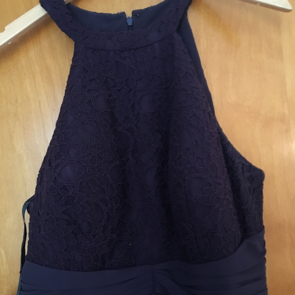 Dark purple and lace floor length gown